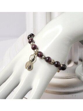 Pancreatic Cancer Bracelet - Dark Purple Cancer Awareness Stretch Bracelet